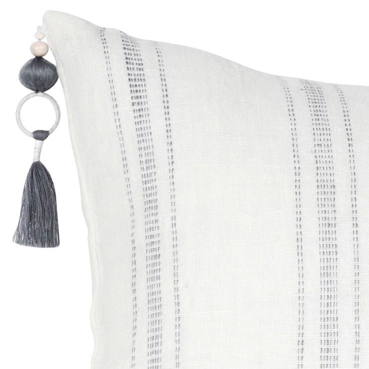 Anaya Home So Soft Linen White with Grey Stripes Pillow 13x30 With Down Insert