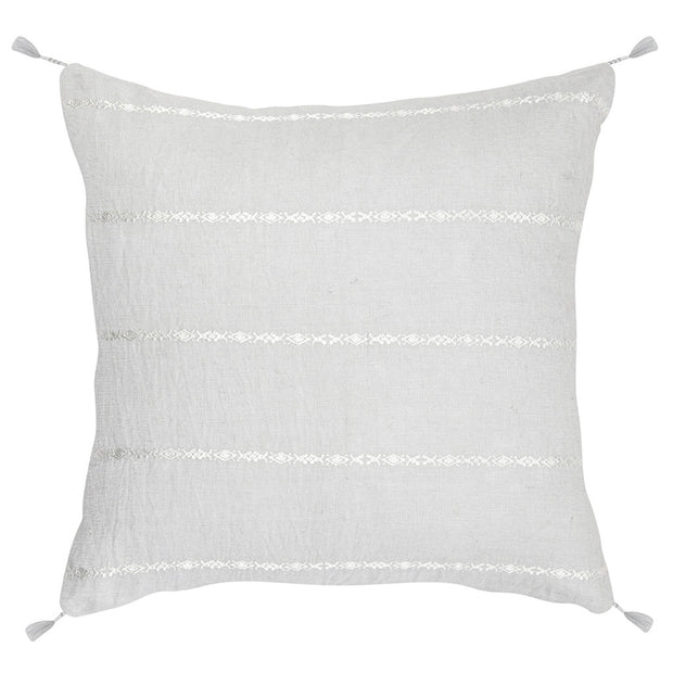 Anaya Home So Soft Linen Light Grey & White Embroidered Pillow 20x20 With Down Insert