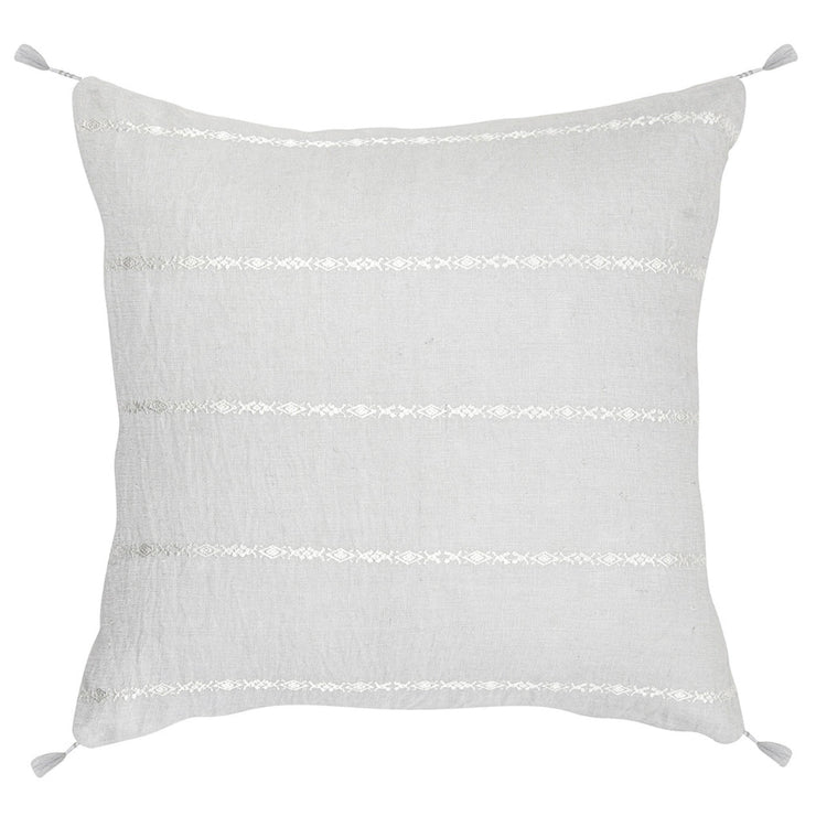 Anaya Home So Soft Linen Light Grey & White Embroidered Pillow 20x20 With Down Insert