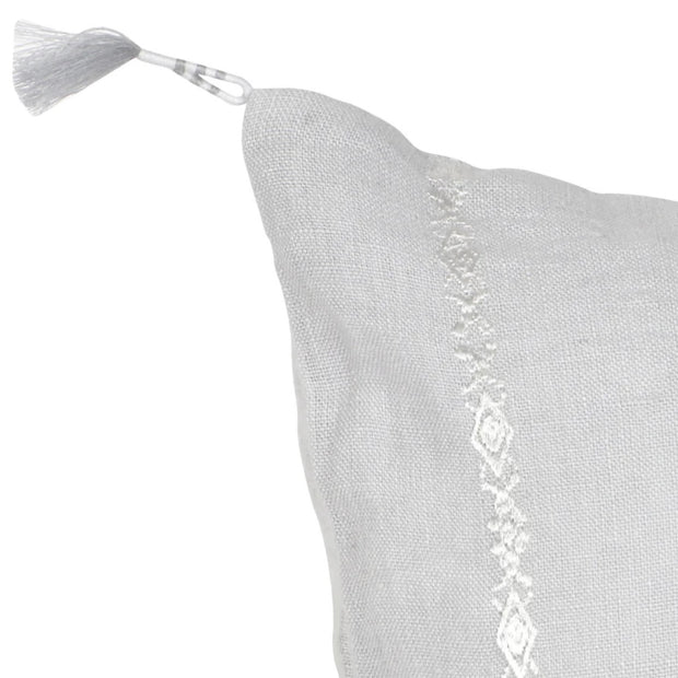 Anaya Home So Soft Linen Light Grey & White Embroidered Pillow 20x20 With Down Insert