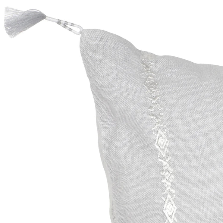 Anaya Home So Soft Linen Light Grey & White Embroidered Pillow 20x20 With Down Insert