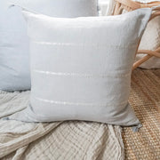 Anaya Home So Soft Linen Light Grey & White Embroidered Pillow 20x20 With Down Insert