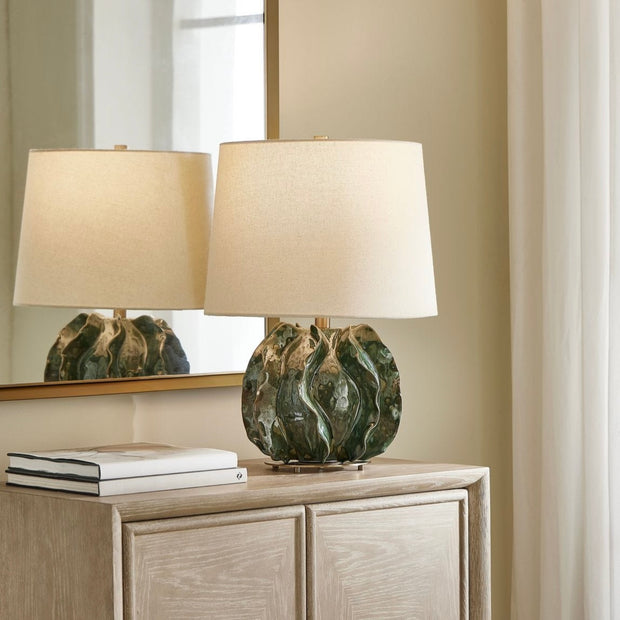 Uttermost Guinevere Ruffled Deep Green Glaze Table Lamp