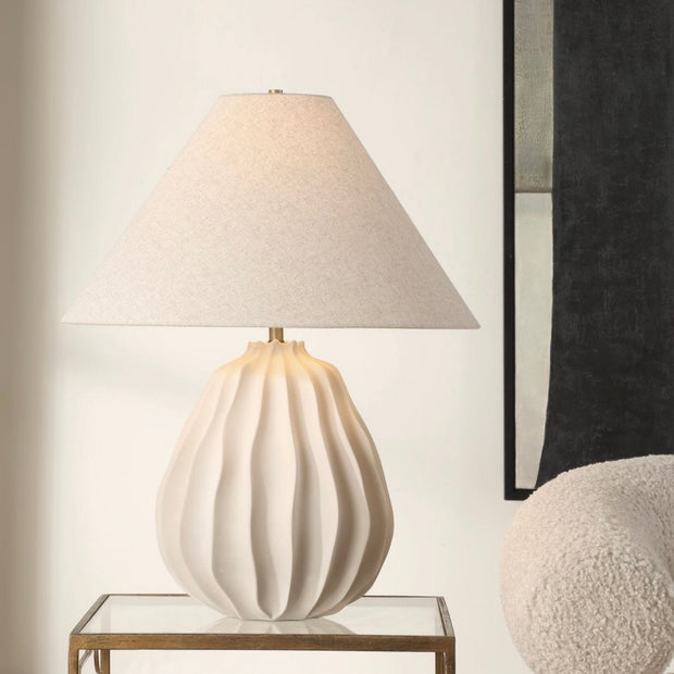 Uttermost Javary Matte Beige Ridged Table Lamp