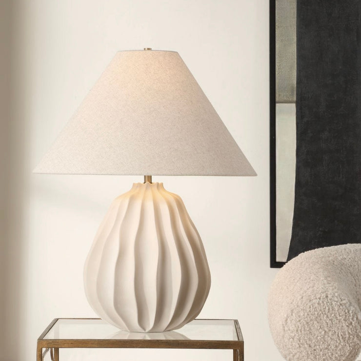 Uttermost Javary Matte Beige Ridged Table Lamp