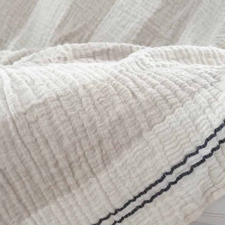 Anaya Home Crinkled Luxe Linen Stripe Throw ~ Ivory with Black Stripes