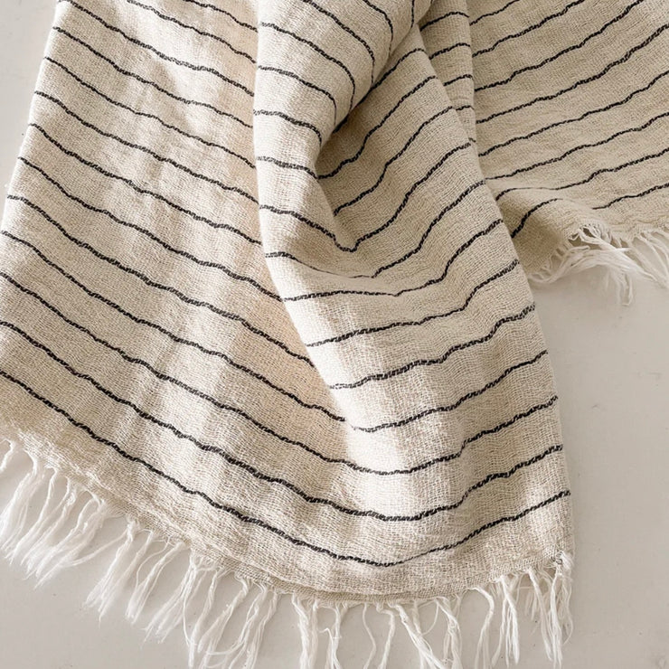 Anaya Home Beige Striped Turkish Cotton Crinkled Throw