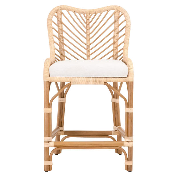 Essentials For Living Laguna Counter Stool ~ Natural Sanded Rattan Binding, Performance White Speckle With Natural Rattan Frame