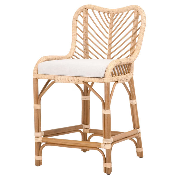 Essentials For Living Laguna Counter Stool ~ Natural Sanded Rattan Binding, Performance White Speckle With Natural Rattan Frame