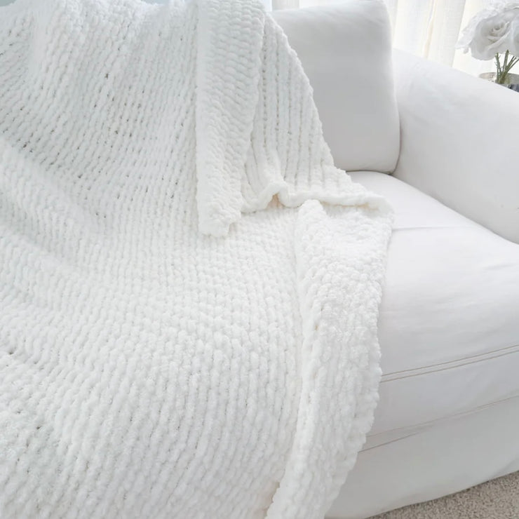 Anaya Home Bright White Oversized Plush Chenille Sweater Throw