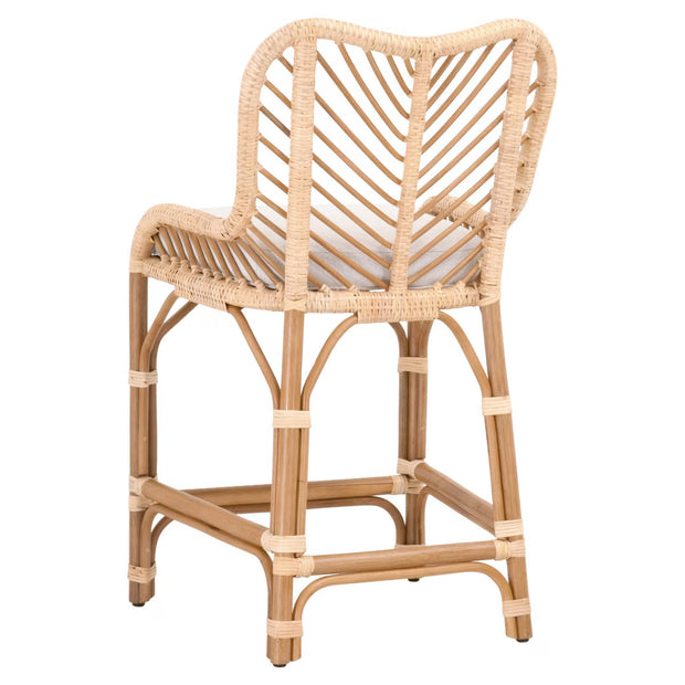 Essentials For Living Laguna Counter Stool ~ Natural Sanded Rattan Binding, Performance White Speckle With Natural Rattan Frame