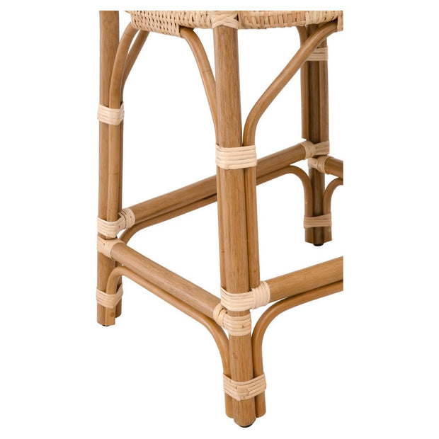 Essentials For Living Laguna Counter Stool ~ Natural Sanded Rattan Binding, Performance White Speckle With Natural Rattan Frame