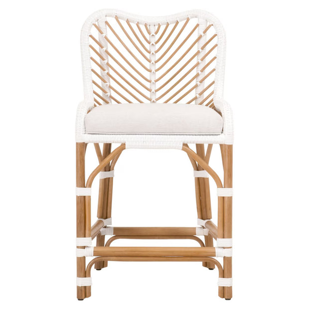 Essentials For Living Laguna Counter Stool ~ White Synthetic Binding, Performance White Speckle With Natural Rattan Frame