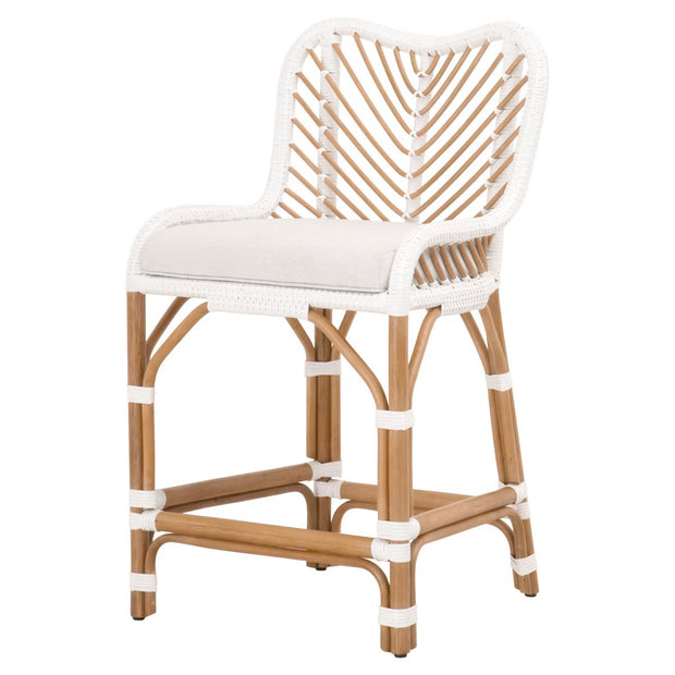 Essentials For Living Laguna Counter Stool ~ White Synthetic Binding, Performance White Speckle With Natural Rattan Frame
