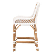 Essentials For Living Laguna Counter Stool ~ White Synthetic Binding, Performance White Speckle With Natural Rattan Frame