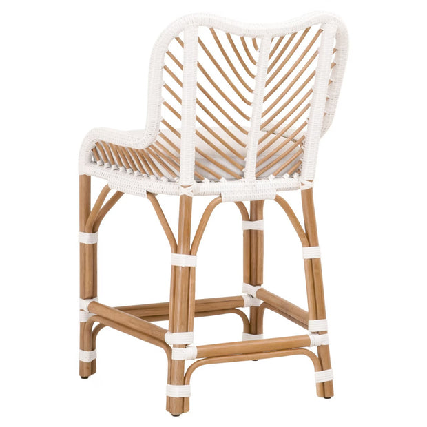Essentials For Living Laguna Counter Stool ~ White Synthetic Binding, Performance White Speckle With Natural Rattan Frame