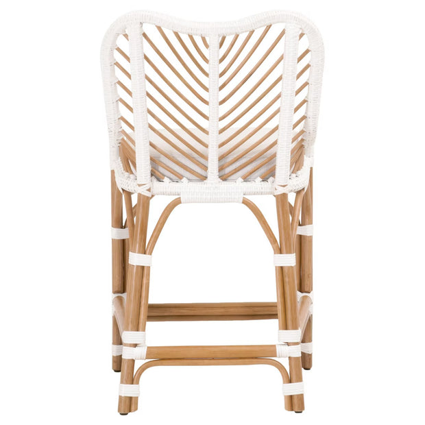 Essentials For Living Laguna Counter Stool ~ White Synthetic Binding, Performance White Speckle With Natural Rattan Frame