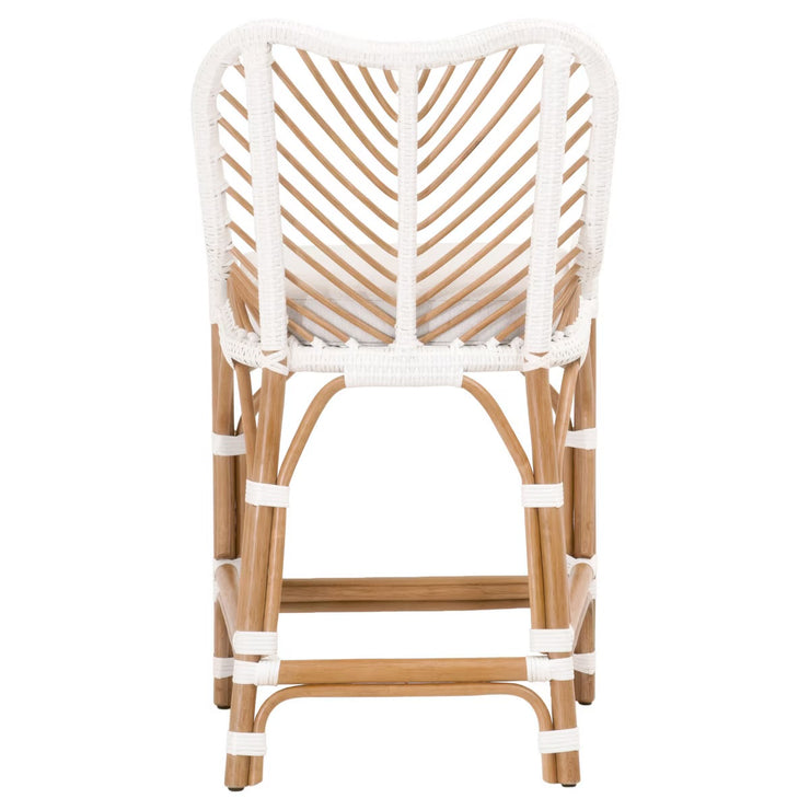 Essentials For Living Laguna Counter Stool ~ White Synthetic Binding, Performance White Speckle With Natural Rattan Frame