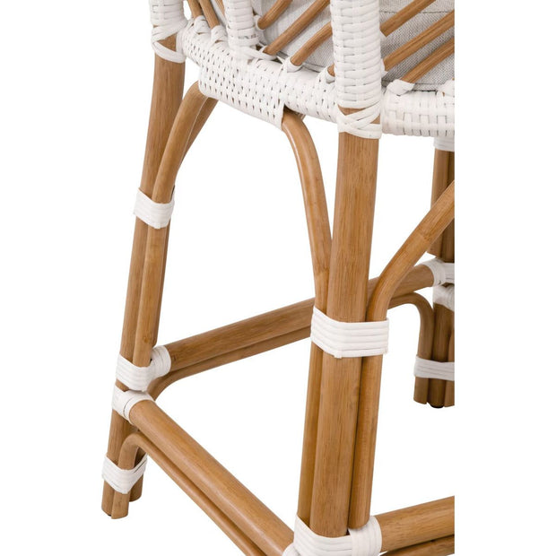 Essentials For Living Laguna Counter Stool ~ White Synthetic Binding, Performance White Speckle With Natural Rattan Frame