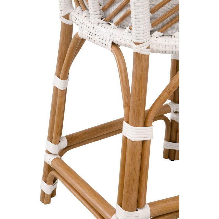 Essentials For Living Laguna Counter Stool ~ White Synthetic Binding, Performance White Speckle With Natural Rattan Frame