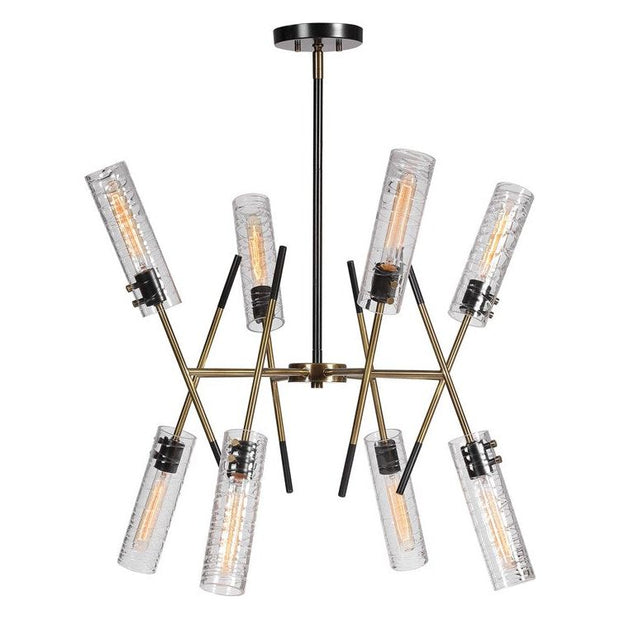 Uttermost Telesto Glass Cylinders with Textured Black and Antique Brass Accents 8 Light Pendant