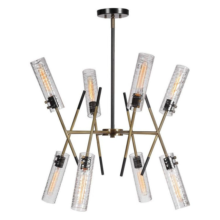 Uttermost Telesto Glass Cylinders with Textured Black and Antique Brass Accents 8 Light Pendant