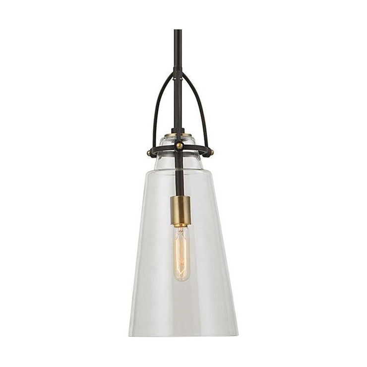Uttermost Saugus Clear Glass with Black and Antique Brass Accents Rustic Industrial Pendant Light