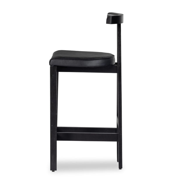 Four Hands Tex Bar Stool ~ Black Leather Cushioned Seat