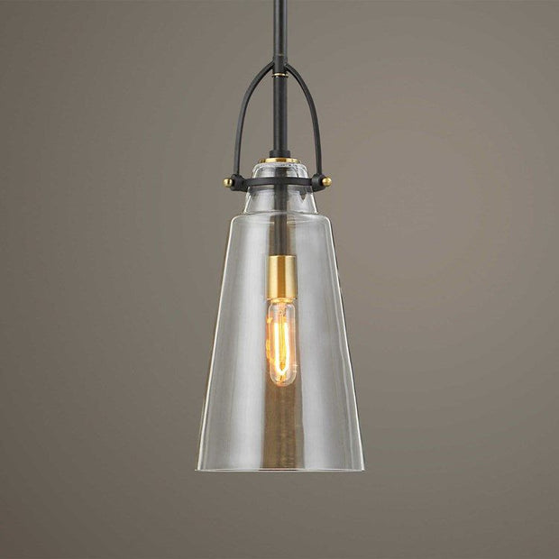 Uttermost Saugus Clear Glass with Black and Antique Brass Accents Rustic Industrial Pendant Light