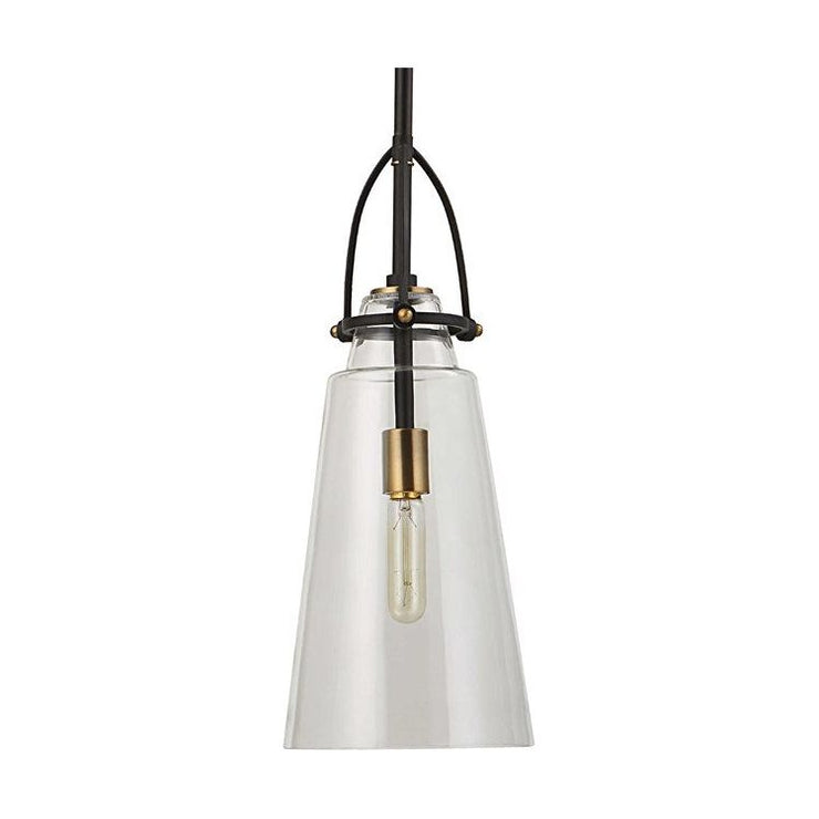 Uttermost Saugus Clear Glass with Black and Antique Brass Accents Rustic Industrial Pendant Light