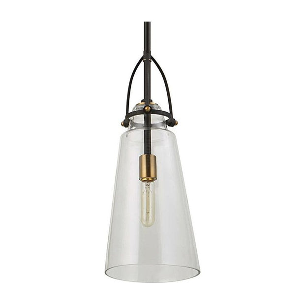 Uttermost Saugus Clear Glass with Black and Antique Brass Accents Rustic Industrial Pendant Light