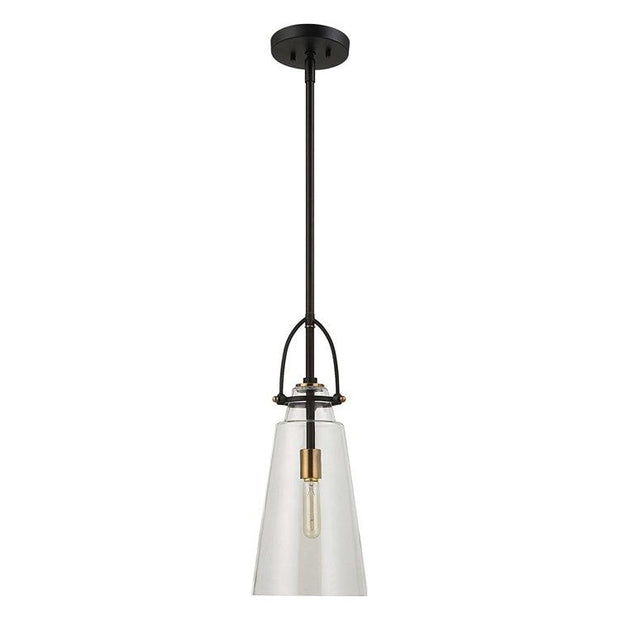 Uttermost Saugus Clear Glass with Black and Antique Brass Accents Rustic Industrial Pendant Light