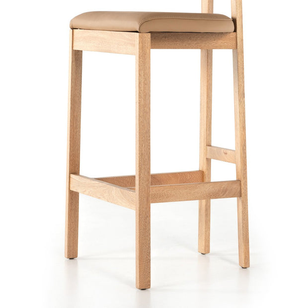 Four Hands Tex Bar Stool ~ Natural Leather Cushioned Seat