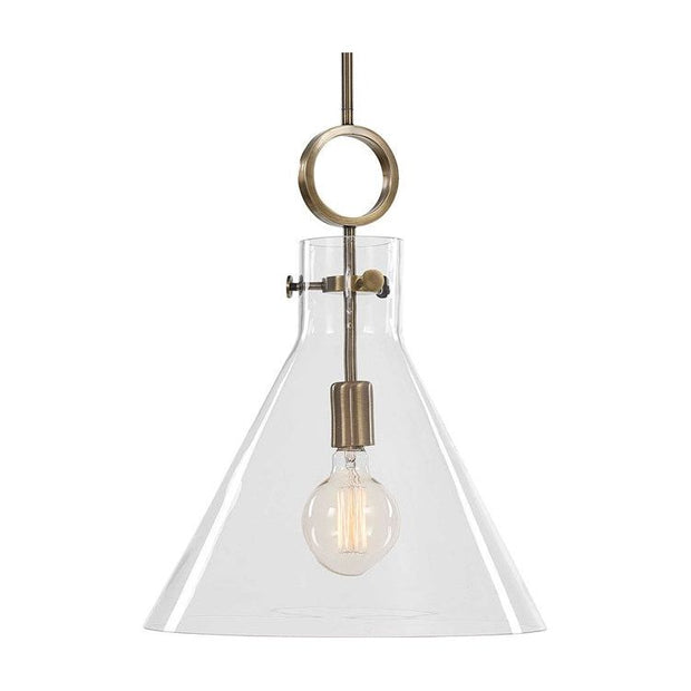 Uttermost Imbuto Funnel Shape Glass with Aged Brass Finish Pendant Light