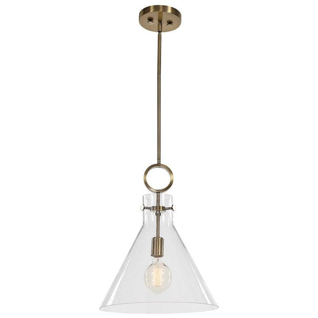 Uttermost Imbuto Funnel Shape Glass with Aged Brass Finish Pendant Light