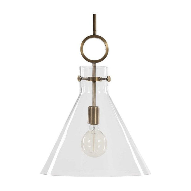 Uttermost Imbuto Funnel Shape Glass with Aged Brass Finish Pendant Light