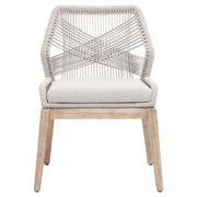 Essentials For Living Loom Dining Chair ~ Taupe & White Flat Rope, Performance Pumice With Natural Gray Mahogany Frame