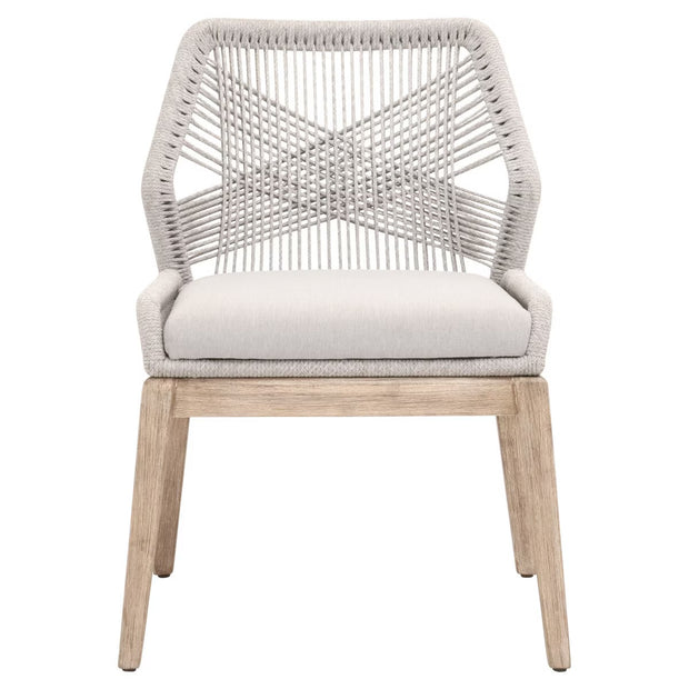 Essentials For Living Loom Dining Chair ~ Taupe & White Flat Rope, Performance Pumice With Natural Gray Mahogany Frame