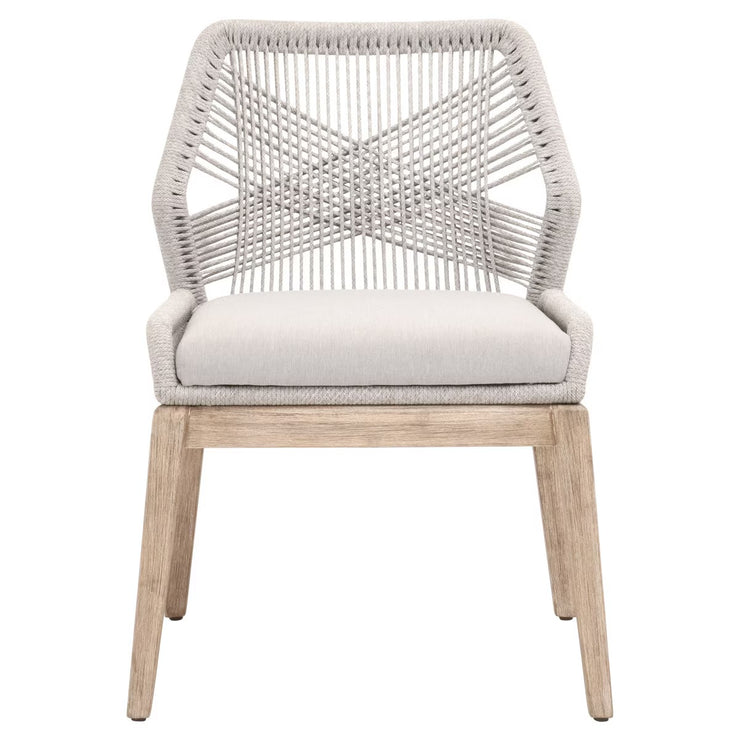 Essentials For Living Loom Dining Chair ~ Taupe & White Flat Rope, Performance Pumice With Natural Gray Mahogany Frame