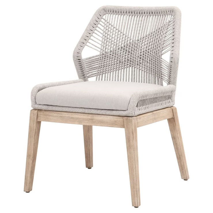 Essentials For Living Loom Dining Chair ~ Taupe & White Flat Rope, Performance Pumice With Natural Gray Mahogany Frame