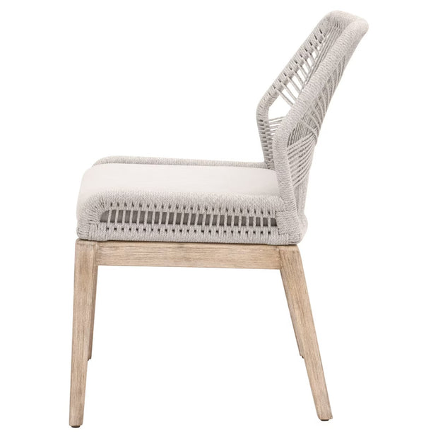 Essentials For Living Loom Dining Chair ~ Taupe & White Flat Rope, Performance Pumice With Natural Gray Mahogany Frame
