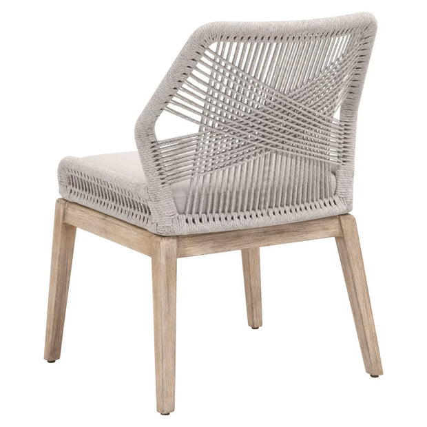 Essentials For Living Loom Dining Chair ~ Taupe & White Flat Rope, Performance Pumice With Natural Gray Mahogany Frame