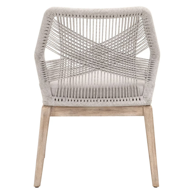 Essentials For Living Loom Dining Chair ~ Taupe & White Flat Rope, Performance Pumice With Natural Gray Mahogany Frame