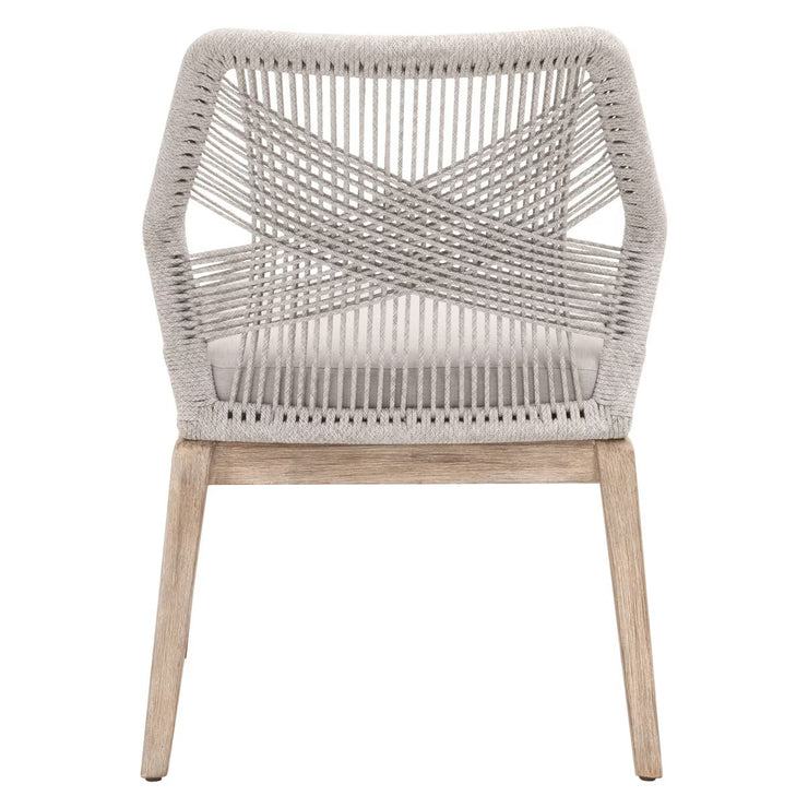 Essentials For Living Loom Dining Chair ~ Taupe & White Flat Rope, Performance Pumice With Natural Gray Mahogany Frame
