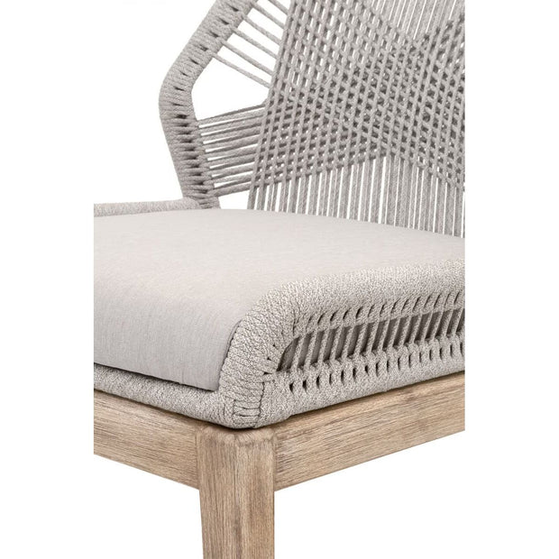 Essentials For Living Loom Dining Chair ~ Taupe & White Flat Rope, Performance Pumice With Natural Gray Mahogany Frame