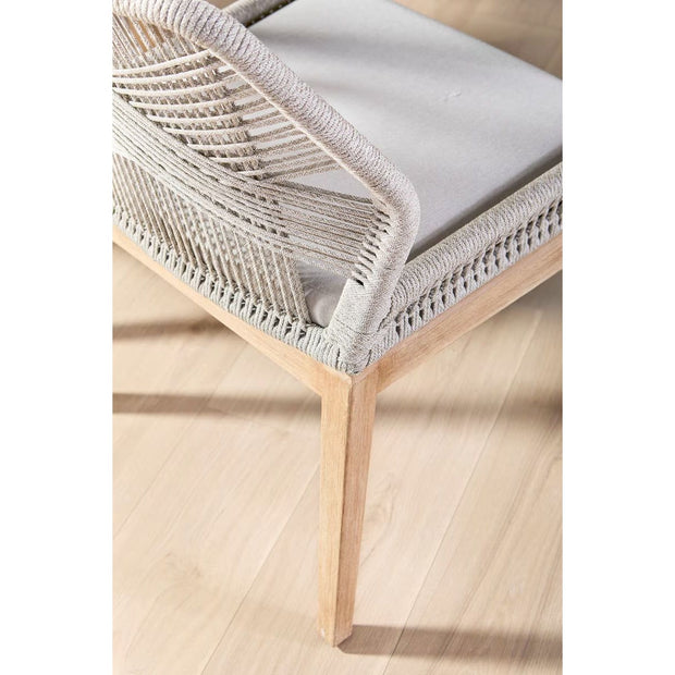 Essentials For Living Loom Dining Chair ~ Taupe & White Flat Rope, Performance Pumice With Natural Gray Mahogany Frame