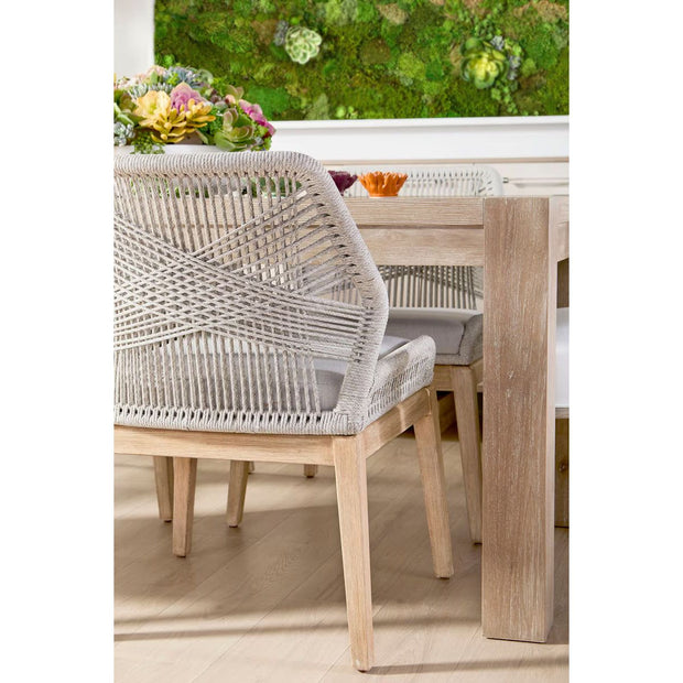 Essentials For Living Loom Dining Chair ~ Taupe & White Flat Rope, Performance Pumice With Natural Gray Mahogany Frame