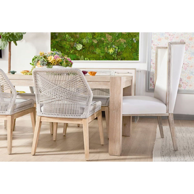 Essentials For Living Loom Dining Chair ~ Taupe & White Flat Rope, Performance Pumice With Natural Gray Mahogany Frame