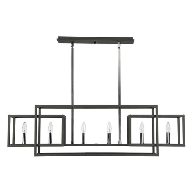 Uttermost Quadrangle Textured Black Finish With Polished Nickel Accents 6 Light Linear Chandelier