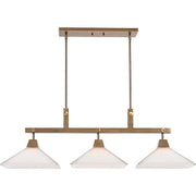 Uttermost Brookdale White Frosted Glass Shades with Aged Brass Finish 3 Light Linear Chandelier
